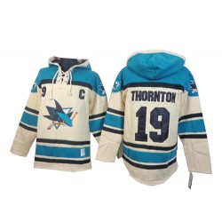 Joe Thornton San Jose Sharks Authentic Old Time Hockey Sawyer Hooded Sweatshirt Jersey (Cream)