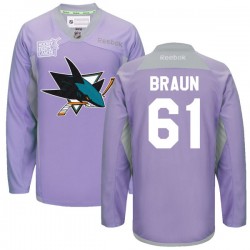 Justin Braun San Jose Sharks Reebok Authentic Custom 2016 Hockey Fights Cancer Practice Jersey (Purple)