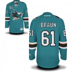 Justin Braun San Jose Sharks Reebok Authentic Teal Home Jersey ()