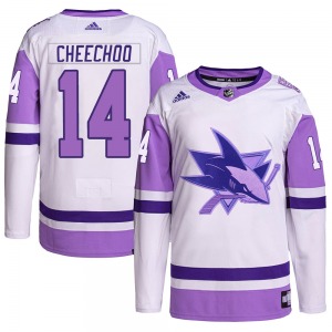 Jonathan Cheechoo San Jose Sharks Adidas Authentic Hockey Fights Cancer Primegreen Jersey (White/Purple)