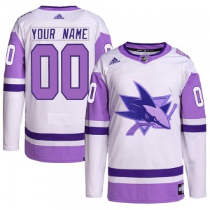 Custom San Jose Sharks Adidas Authentic Custom Hockey Fights Cancer Primegreen Jersey (White/Purple)