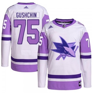 Danil Gushchin San Jose Sharks Adidas Authentic Hockey Fights Cancer Primegreen Jersey (White/Purple)