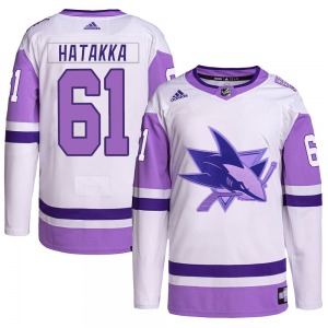 Santeri Hatakka San Jose Sharks Adidas Authentic Hockey Fights Cancer Primegreen Jersey (White/Purple)