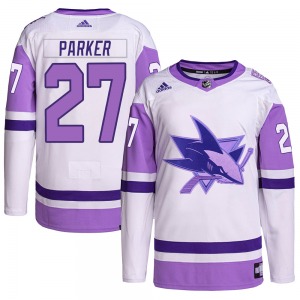 Scott Parker San Jose Sharks Adidas Authentic Hockey Fights Cancer Primegreen Jersey (White/Purple)