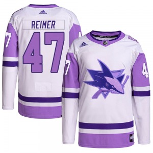 James Reimer San Jose Sharks Adidas Authentic Hockey Fights Cancer Primegreen Jersey (White/Purple)