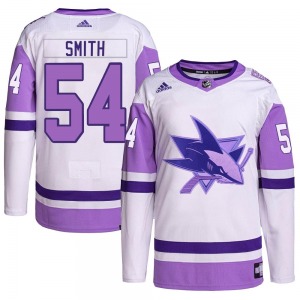 Givani Smith San Jose Sharks Adidas Authentic Hockey Fights Cancer Primegreen Jersey (White/Purple)