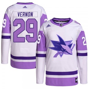 Mike Vernon San Jose Sharks Adidas Authentic Hockey Fights Cancer Primegreen Jersey (White/Purple)