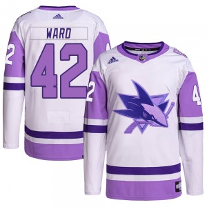 Joel Ward San Jose Sharks Adidas Authentic Hockey Fights Cancer Primegreen Jersey (White/Purple)