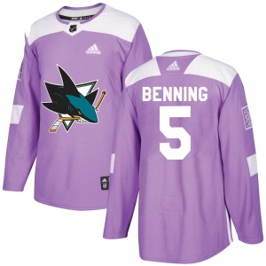 Matt Benning San Jose Sharks Adidas Youth Authentic Hockey Fights Cancer Jersey (Purple)