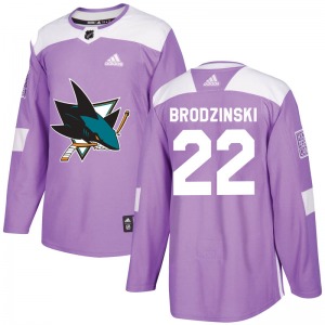 Jonny Brodzinski San Jose Sharks Adidas Youth Authentic Hockey Fights Cancer Jersey (Purple)