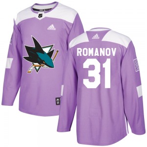Georgi Romanov San Jose Sharks Adidas Youth Authentic Hockey Fights Cancer Jersey (Purple)