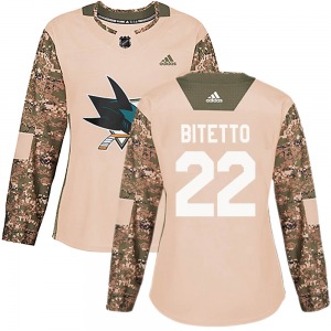 Anthony Bitetto San Jose Sharks Adidas Women's Authentic Veterans Day Practice Jersey (Camo)