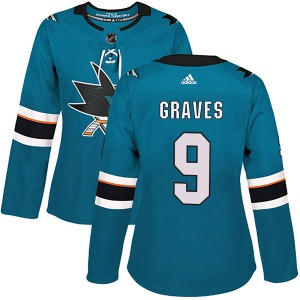Adam Graves San Jose Sharks Adidas Women's Authentic Home Jersey (Teal)