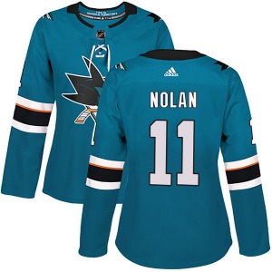 Owen Nolan San Jose Sharks Adidas Women's Authentic Home Jersey (Teal)