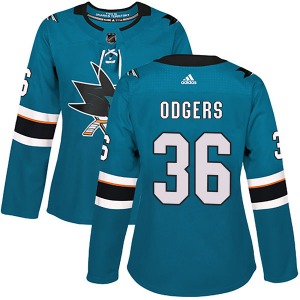 Jeff Odgers San Jose Sharks Adidas Women's Authentic Home Jersey (Teal)