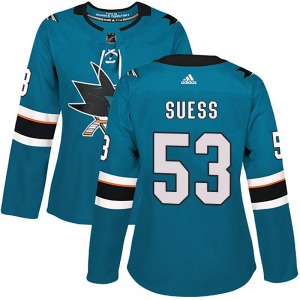 CJ Suess San Jose Sharks Adidas Women's Authentic Home Jersey (Teal)