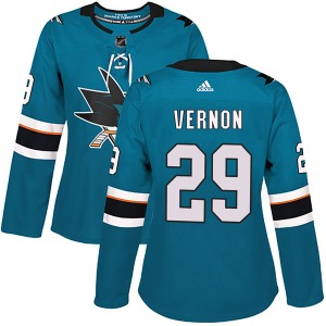 Mike Vernon San Jose Sharks Adidas Women's Authentic Home Jersey (Teal)