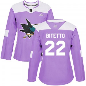 Anthony Bitetto San Jose Sharks Adidas Women's Authentic Hockey Fights Cancer Jersey (Purple)