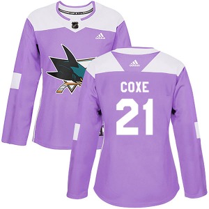 Craig Coxe San Jose Sharks Adidas Women's Authentic Hockey Fights Cancer Jersey (Purple)