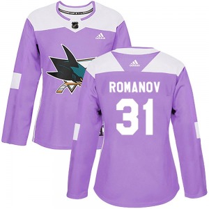 Georgi Romanov San Jose Sharks Adidas Women's Authentic Hockey Fights Cancer Jersey (Purple)