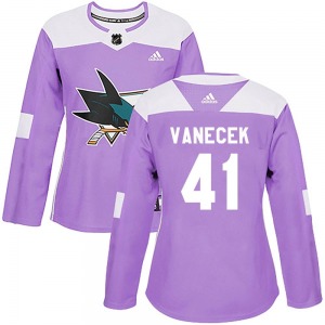 Vitek Vanecek San Jose Sharks Adidas Women's Authentic Hockey Fights Cancer Jersey (Purple)