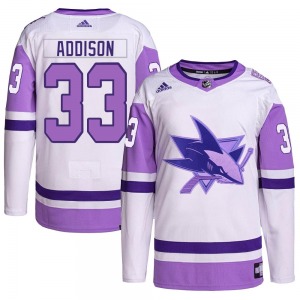 Calen Addison San Jose Sharks Adidas Youth Authentic Hockey Fights Cancer Primegreen Jersey (White/Purple)