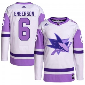Ty Emberson San Jose Sharks Adidas Youth Authentic Hockey Fights Cancer Primegreen Jersey (White/Purple)