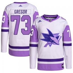 Noah Gregor San Jose Sharks Adidas Youth Authentic Hockey Fights Cancer Primegreen Jersey (White/Purple)