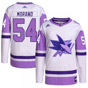 Antoine Morand San Jose Sharks Adidas Youth Authentic Hockey Fights Cancer Primegreen Jersey (White/Purple)