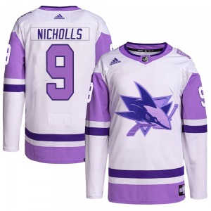 Bernie Nicholls San Jose Sharks Adidas Youth Authentic Hockey Fights Cancer Primegreen Jersey (White/Purple)