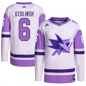Sandis Ozolinsh San Jose Sharks Adidas Youth Authentic Hockey Fights Cancer Primegreen Jersey (White/Purple)