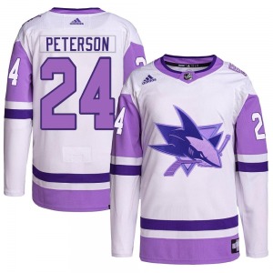 Jacob Peterson San Jose Sharks Adidas Youth Authentic Hockey Fights Cancer Primegreen Jersey (White/Purple)