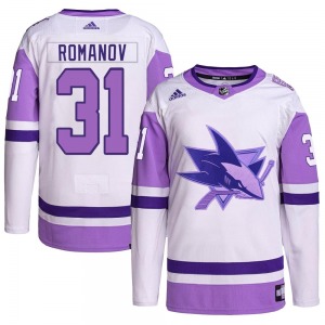 Georgi Romanov San Jose Sharks Adidas Youth Authentic Hockey Fights Cancer Primegreen Jersey (White/Purple)