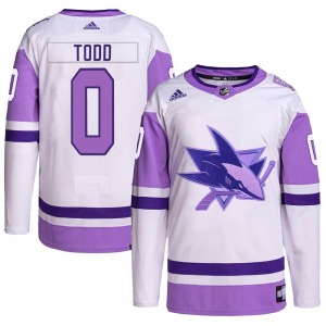 Nathan Todd San Jose Sharks Adidas Youth Authentic Hockey Fights Cancer Primegreen Jersey (White/Purple)