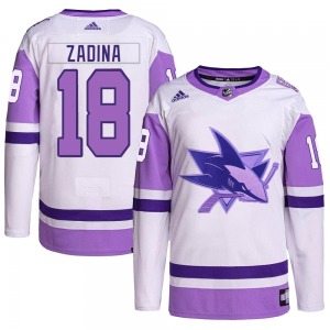 Filip Zadina San Jose Sharks Adidas Youth Authentic Hockey Fights Cancer Primegreen Jersey (White/Purple)
