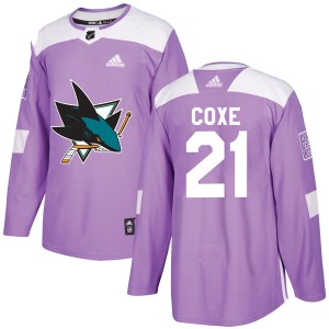 Craig Coxe San Jose Sharks Adidas Authentic Hockey Fights Cancer Jersey (Purple)