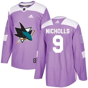 Bernie Nicholls San Jose Sharks Adidas Authentic Hockey Fights Cancer Jersey (Purple)