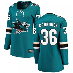 Kaapo Kahkonen San Jose Sharks Fanatics Branded Women's Breakaway Home Jersey (Teal)