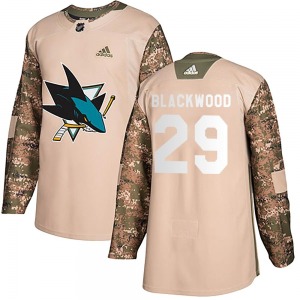 Mackenzie Blackwood San Jose Sharks Adidas Authentic Camo Veterans Day Practice Jersey (Black)
