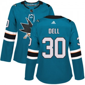 Aaron Dell San Jose Sharks Adidas Women's Authentic Teal Home Jersey (Green)