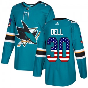 Aaron Dell San Jose Sharks Adidas Authentic Teal USA Flag Fashion Jersey (Green)