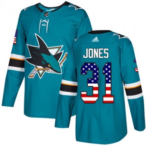 Martin Jones San Jose Sharks Adidas Authentic Teal USA Flag Fashion Jersey (Green)