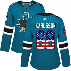 Melker Karlsson San Jose Sharks Adidas Women's Authentic Teal USA Flag Fashion Jersey (Green)