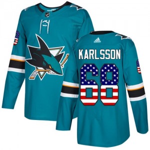 Melker Karlsson San Jose Sharks Adidas Youth Authentic Teal USA Flag Fashion Jersey (Green)